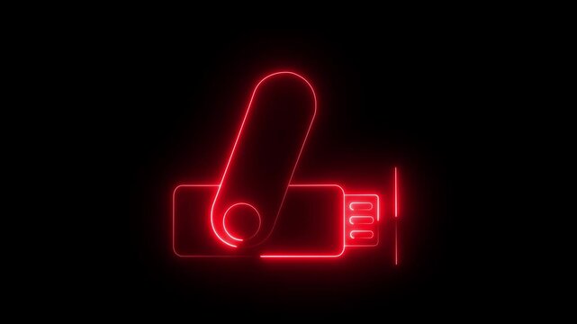 Animated pen drive black line icon. USB flash drive motion graphic. Data storage backup transfer device. icon animation representing portable data storage and technology black background. 4k video
