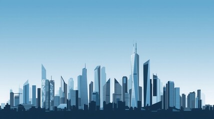 Fototapeta premium Modern city skyline with sleek skyscrapers and blue gradient background
