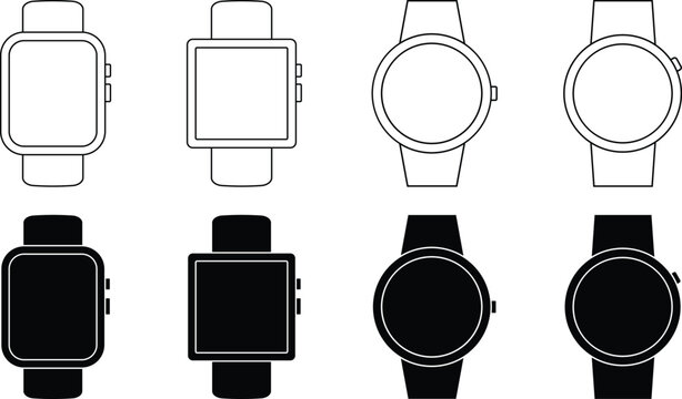 Smart watches simple icon outline pack, smartwatchs gaphic vector icons set.