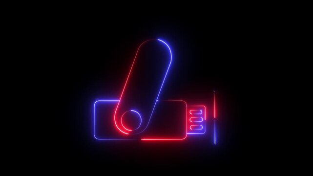 Animated pen drive black line icon. USB flash drive motion graphic. Data storage backup transfer device. icon animation representing portable data storage and technology black background. 4k video
