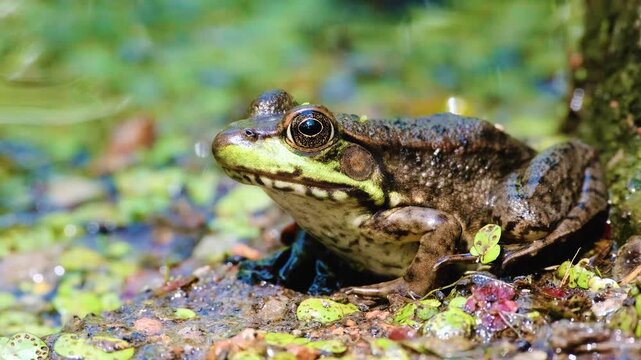 Green Frog Resting in Wetland Habitat Nature Video
