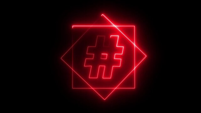 Glowing neon hashtag symbol icon animation. Neon Punctuation Symbols Hashtag icon animation concept. concept for online trends, social media. 4k video motion graphic animation 