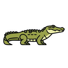 Fototapeta premium Green cartoon crocodile standing on plain background