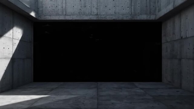 Dramatic Industrial Space featuring raw concrete walls and skylight shadows perfect for cinematic backgrounds and product mockups.