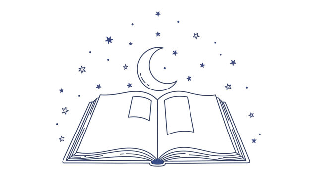 Moonlit story book: An open book, bathed in the soft glow of moonlight and starlight, inviting readers to explore captivating tales of the night.