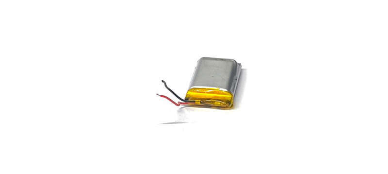 Small lithium polymer rechargeable battery. The battery has a nominal voltage of 3.7V.
