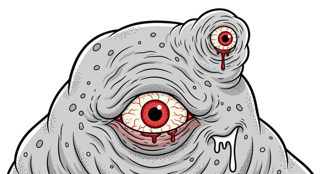 Grotesque gray cyclops monster with bloodshot eyes and dripping saliva a bizarre creature with a single large eye