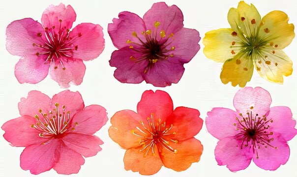 Watercolor‑style miniature flower items comprise five petals and assorted colors