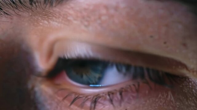 Intense Gaze: A close-up view reveals a captivating human eye, where the iris, framed by delicate eyelashes, reflects a depth of emotion and introspection. 
