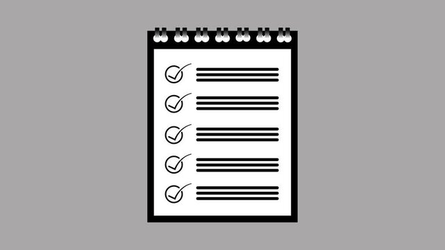 Spiral bound notebook checklist task list animation on dark background. Spiral bound notebook checklist productivity planning concept. Spiral bound notebook checklist task completion .