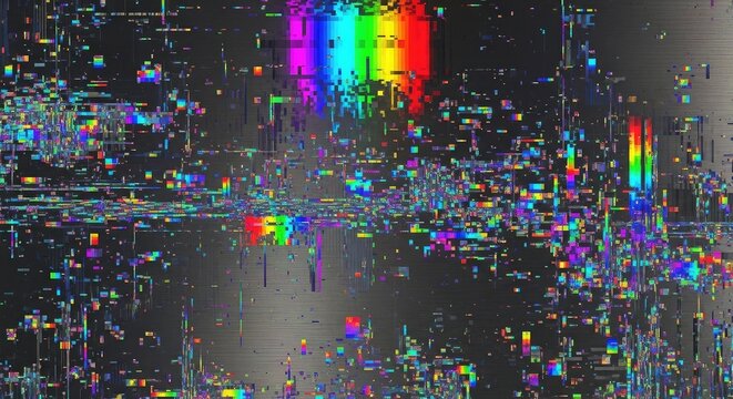 Abstract holographic static with rainbow colors and digital glitch effects on black background wallpaper poster banner download 2026 2027