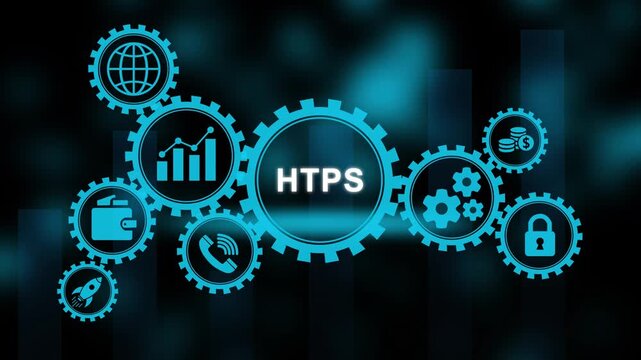 Digital Network Technology Concept With HTPS Protocol And Business Icons internet connection