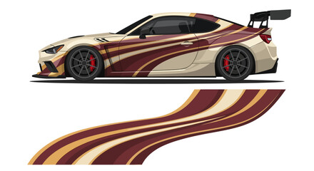 Sleek brown and gold wrapped sports car with aerodynamic design and racing styling. © Lailatul