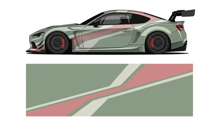 Obraz premium Side Profile of a Sleek Racing Car with Striking Livery and Modern Design.