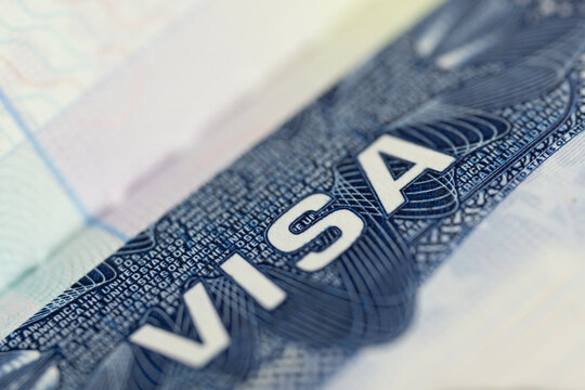 usa visa macro background passport travel document close up security watermark texture print with copy space for banner design concept of immigration, law, travel