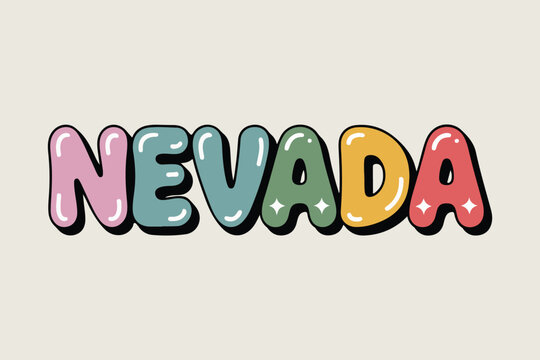 Colorful Nevada Word Art, Bubble Letter Typography, Vector Graphic