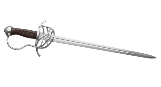 A historical, rapier-style sword, displayed against a white background
