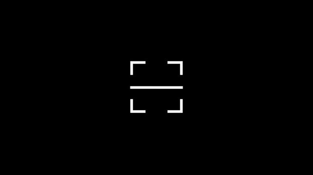 Digital scan line icon animation with square frame isolated on black background.