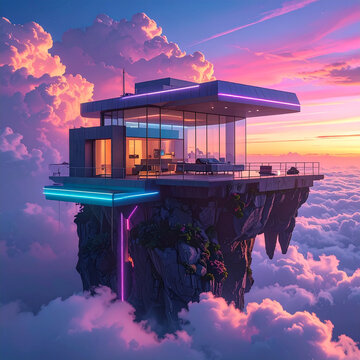 An ancient Chinese pagoda at sunrise and a Japanese torii gate standing in the water reflect a golden sunset over the city landscape and sea