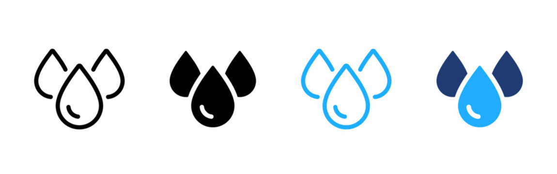 Water drop icon with multiple droplets. Hydration and liquid flow symbol. Fresh, clean and pure water sign. Fluid and droplet concept representing healthy and refreshing water.