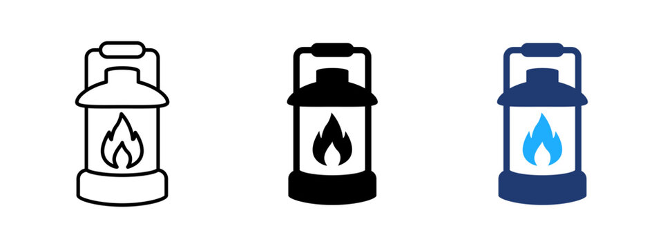 Vintage handheld lantern icon with flame inside. Classic fire and glow symbol. Torch, illumination and beacon sign. Old-fashioned lantern concept representing warm light and guidance.