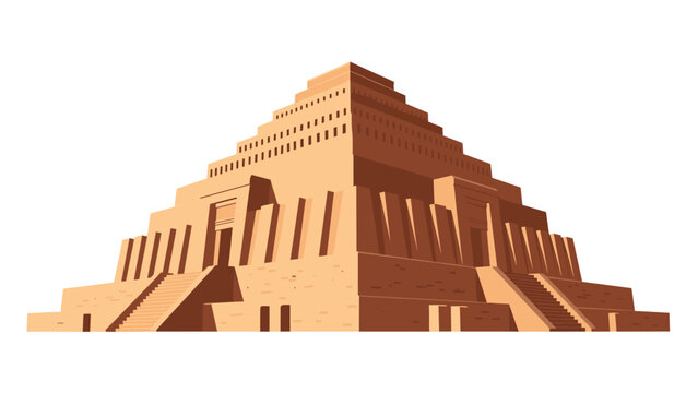Ancient Chogha Zanbil ziggurat in Iran is shown from a perspective view highlighting its impressive multi-tiered brick architecture.