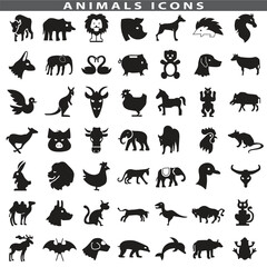 Obraz premium Animal silhouette collection. Set of black animal silhouette. Animal icons. Mammal, fish, insects, birds, reptiles silhouette collection. Wild, domestic animals icons