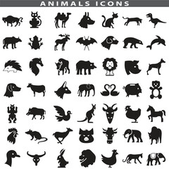 Obraz premium Animal silhouette collection. Set of black animal silhouette. Animal icons. Mammal, fish, insects, birds, reptiles silhouette collection. Wild, domestic animals icons
