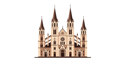 Obraz premium Detailed illustration of the front facade of a large gothic cathedral with multiple towers and intricate architectural details.