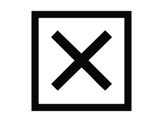Fototapeta premium Simple geometric symbol representing a cross or an incorrect mark inside a square outline