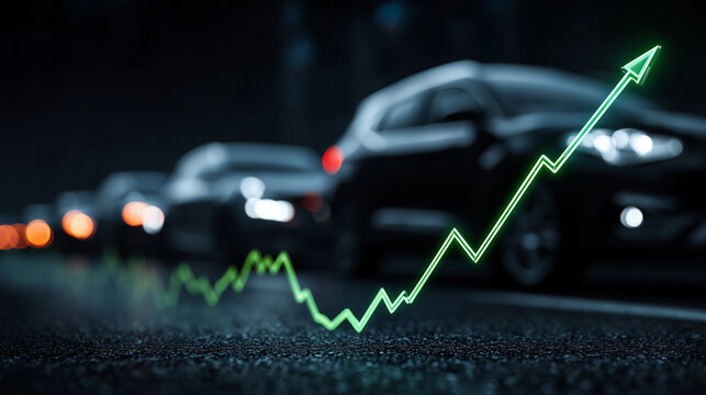 Car sales surge analysis urban environment graphic representation night setting economic trends