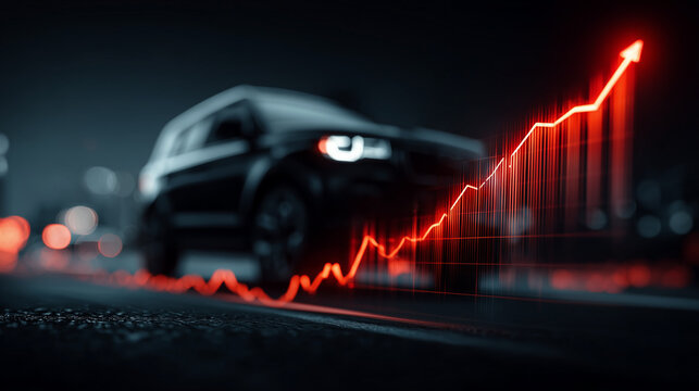 Dynamic growth in automotive industry trends urban nightscape data visualization modern environment aerial view