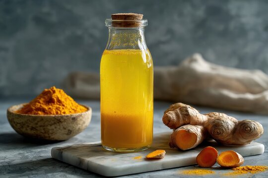 Golden Turmeric Elixir on Marble Counter