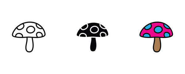 Forest mushroom with spots for nature exploration, organic vegetable and poisonous fungus icon set. Wild autumn plant symbol. Vector Illustration. © NH RIDOY