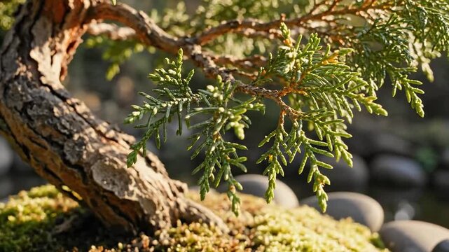 A graceful bonsai tree, with its meticulously pruned branches and verdant foliage, offers a serene glimpse into the art of miniature landscapes, expressing nature's beauty with profound