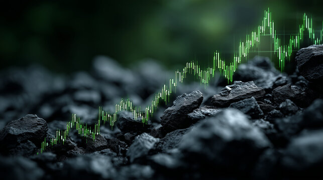 Stock market growth visualization over dark stones financial data analysis abstract environment close-up view