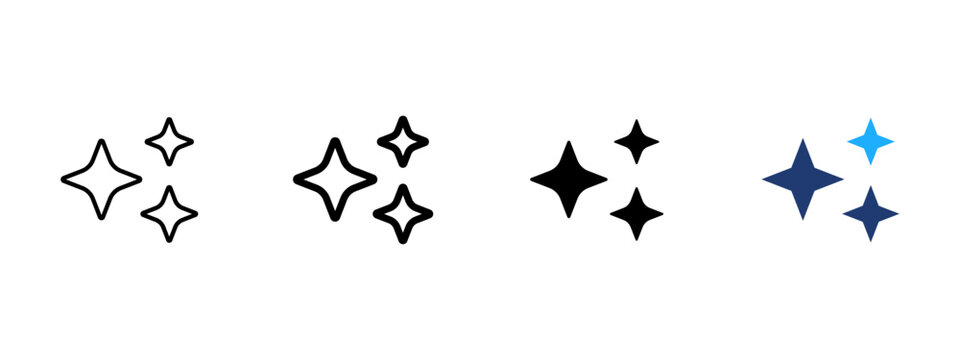 Sparkles icon with three shining stars. Symbol of glow, shine and glitter. Bright, clean and magic effect concept representing sparkle, light and decorative highlight.