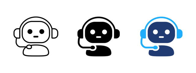 Chatbot assistant icon with headset. Customer support and service symbol. Help, communication and call center concept representing AI chatbot, digital assistant and online support.