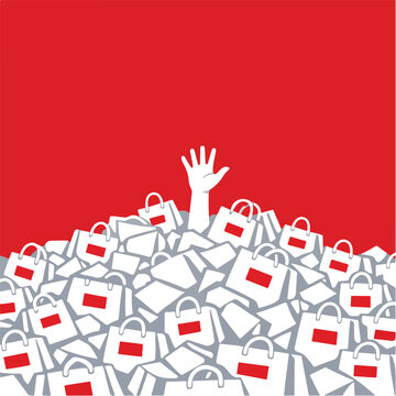 Overconsumption Concept with Person Buried Under Shopping Bags Symbolizing Consumerism Addiction and Material Overload Illustration