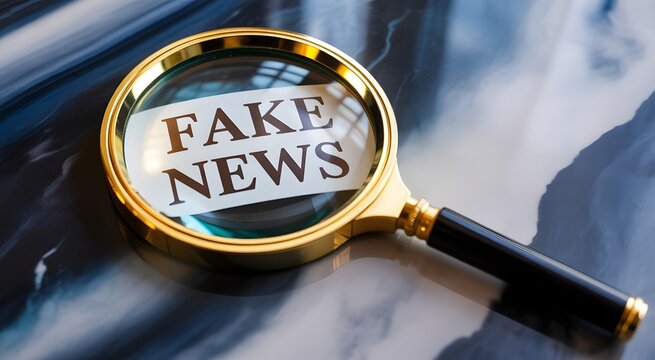 Fake News Concept with Magnifying Glass Media Misinformation and Fact Checking Awareness