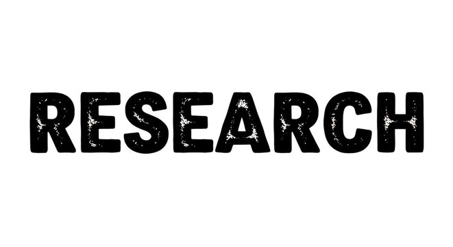 Black grunge rubber stamp text label with the word research on it isolated png