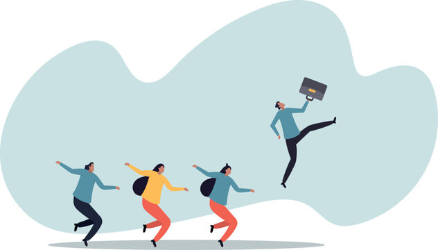 Career competition, job promotion or selfish colleagues jump over other people to get to goal,human life and situation.