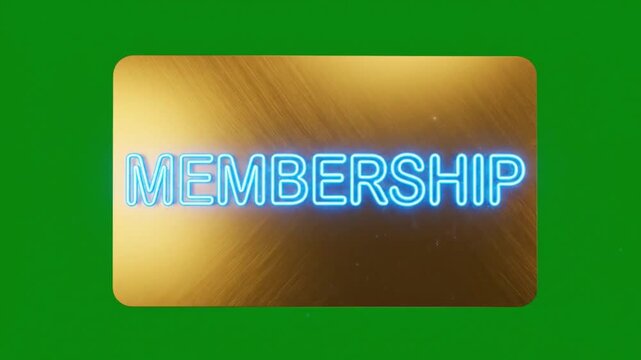 Membership card with glowing blue text on gold background