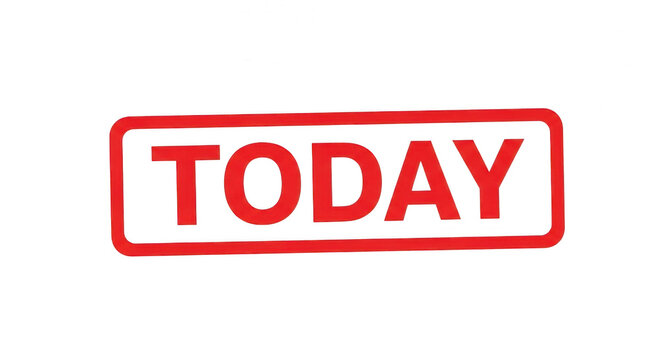 Red ink stamp icon with the word today inside a rectangular frame isolated png