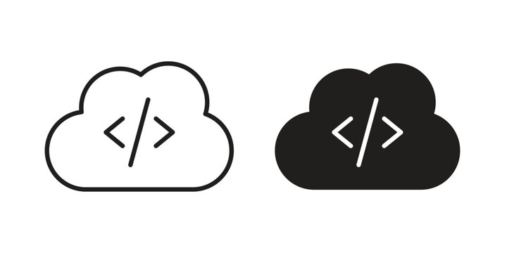 Cloud code icons for web and mobile UI design. Glyph vector with editable stroke