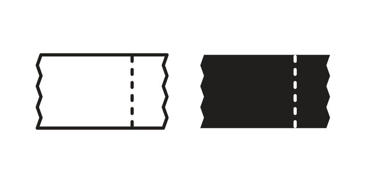Event ticket icons line and solid version, outline and filled vector design set