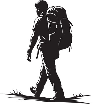 Hiker silhouette, backpacker icon, walking man vector, adventure travel