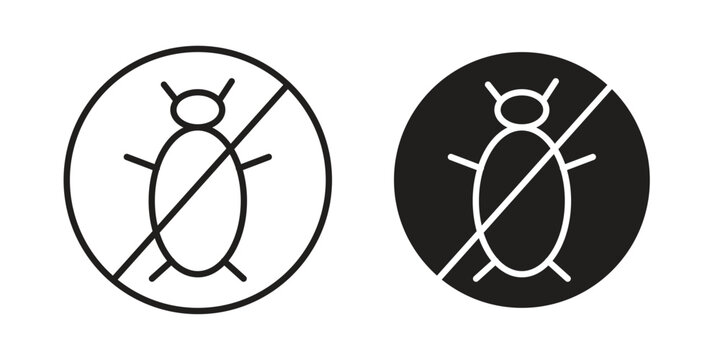 No Bug icons for web and mobile UI design. Glyph vector with editable stroke