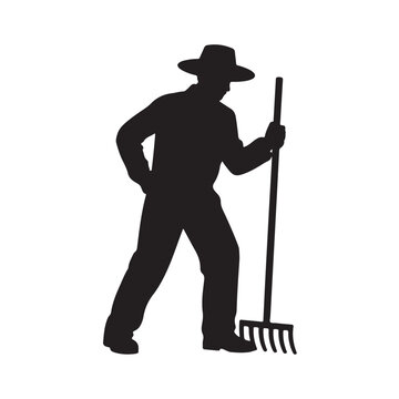 Farmer Silhouette Holding Rake for Agriculture Work