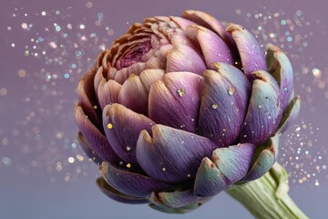 Fototapeta premium Within the garden, the thistle's bloom under the sun reveals bright tones and a blend of shades on its intricately patterned petals